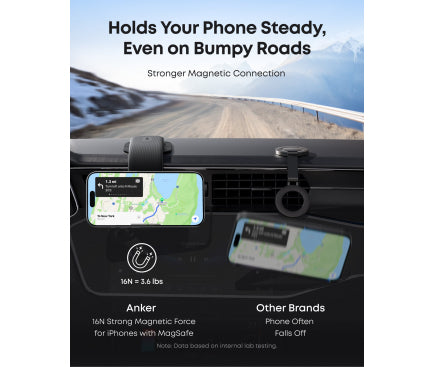 Suport auto pentru smartphone Anker, Nano, prindere bord, rotire 360grade, ajustabil 45grade, detasabil, negru, "A9110H11" - 194644272562