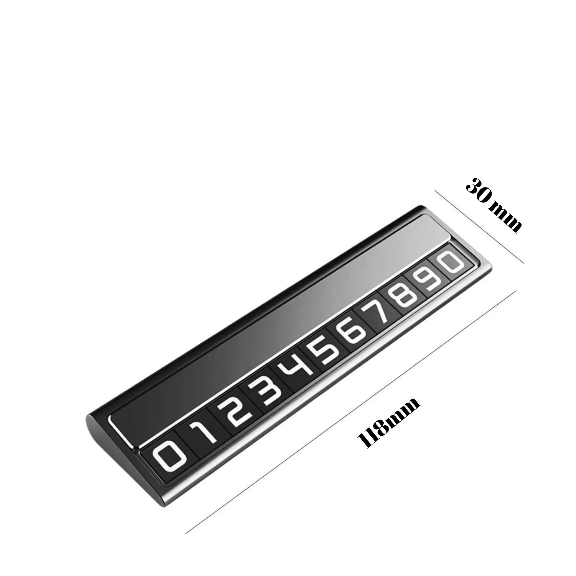 Suport Auto Numar Telefon Parcare, Design Metalic cu Capac, Afisaj Ascuns Rabatabil, Cifre Magnetice Fluorescente, 11.8 x 3 x 1 cm, Negru