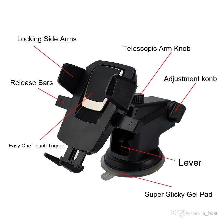 Suport auto pentru telefon, 2nd A1 Telescopic cu Ventuza Negru
