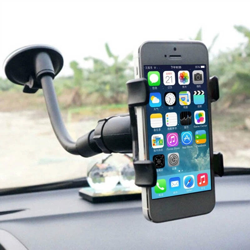 Suport auto universal extensibil, pentru telefon sau GPS, 360 de grade, ajustabil, compatibil cu dispozitive ce au intre 4-7 inch, Negru