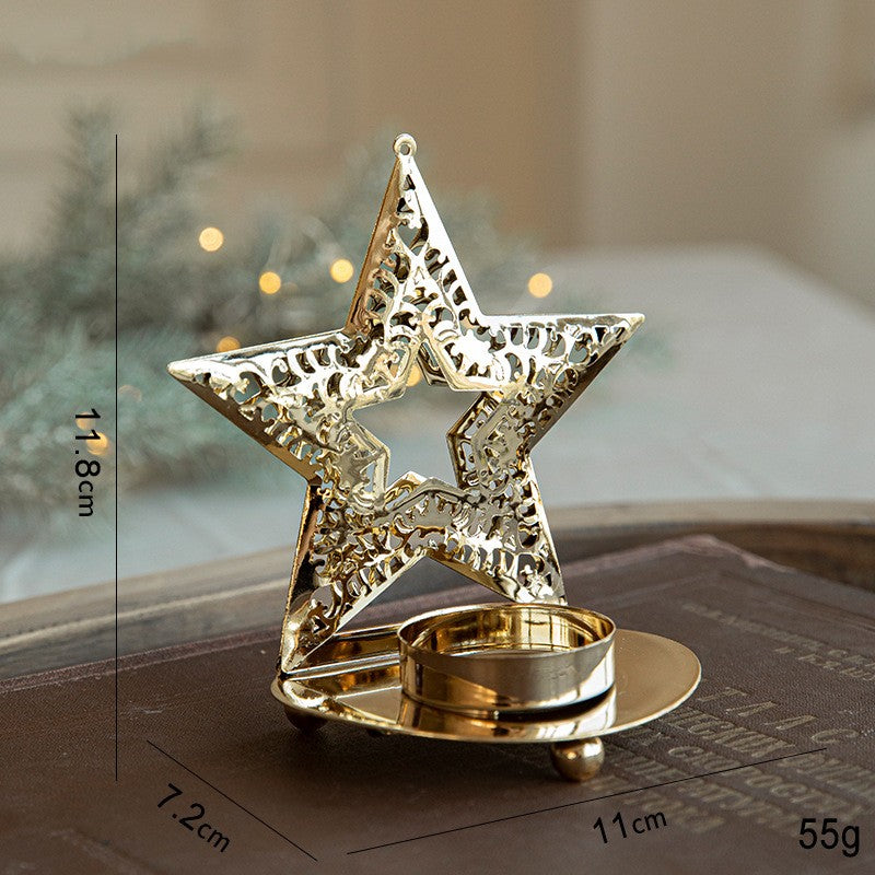 Suport Decorativ pentru Lumanare de Craciun, Model Stea Aurie din Art Metal, pentru Masa fara Agatare, 12 x 11 x 7.2 cm, Auriu