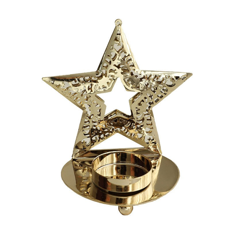 Suport Decorativ pentru Lumanare de Craciun, Model Stea Aurie din Art Metal, pentru Masa fara Agatare, 12 x 11 x 7.2 cm, Auriu