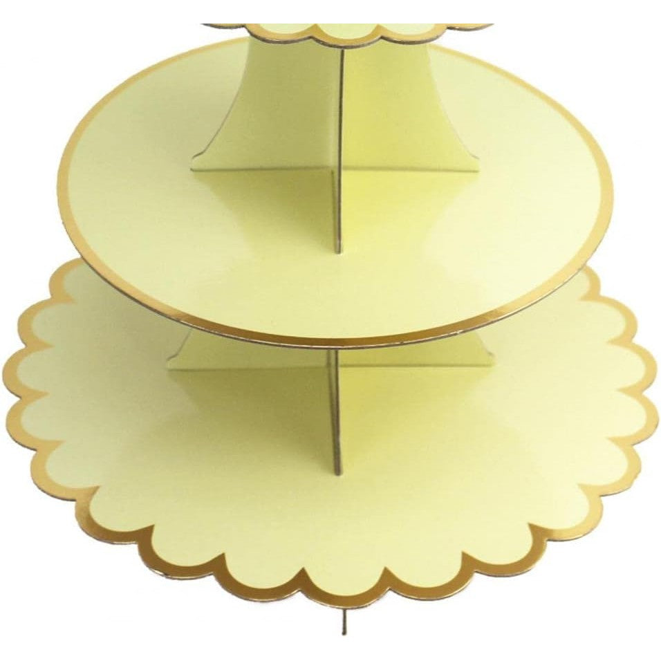 Etajera pentru Prajituri, din Carton, 3 Nivele, 16/22/29 cm Diametru, Inaltime 38 cm, Galben