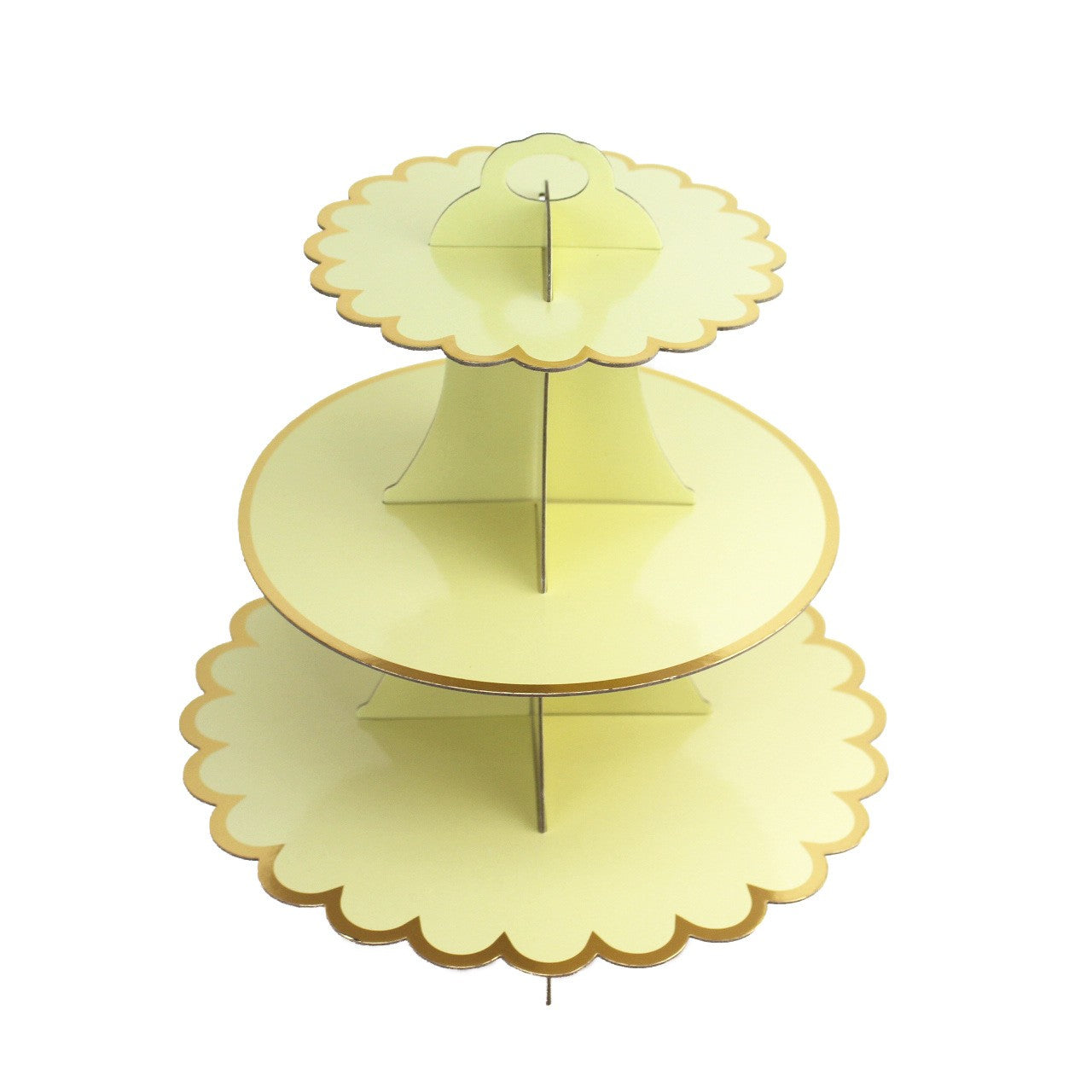 Etajera pentru Prajituri, din Carton, 3 Nivele, 16/22/29 cm Diametru, Inaltime 38 cm, Galben