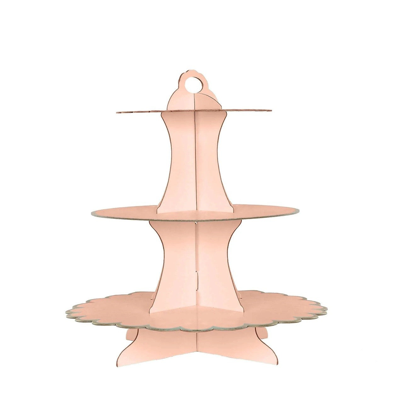 Etajera pentru Prajituri, din Carton, 3 Nivele, 16/22/29 cm Diametru, Inaltime 38 cm, Roz