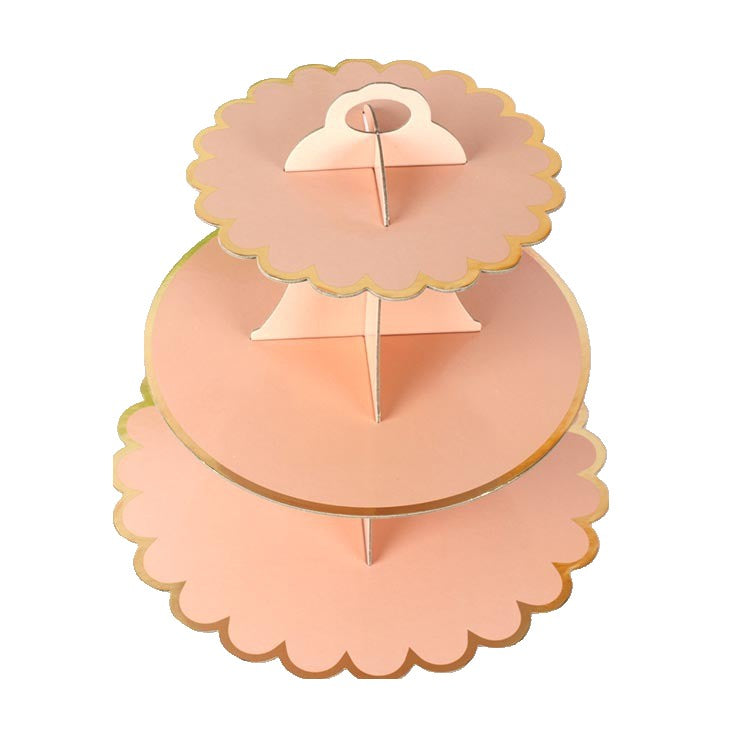Etajera pentru Prajituri, din Carton, 3 Nivele, 16/22/29 cm Diametru, Inaltime 38 cm, Roz