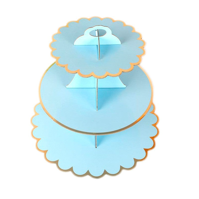 Etajera pentru Prajituri, din Carton, 3 Nivele, 16/22/29 cm Diametru, Inaltime 38 cm, Albastru