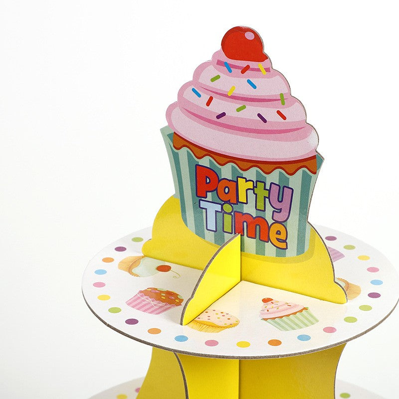 Suport Prajituri, 3 Etaje, Design de Petrecere, pentru Prajituri, Candy Bar, din Carton, Galben/Multicolor