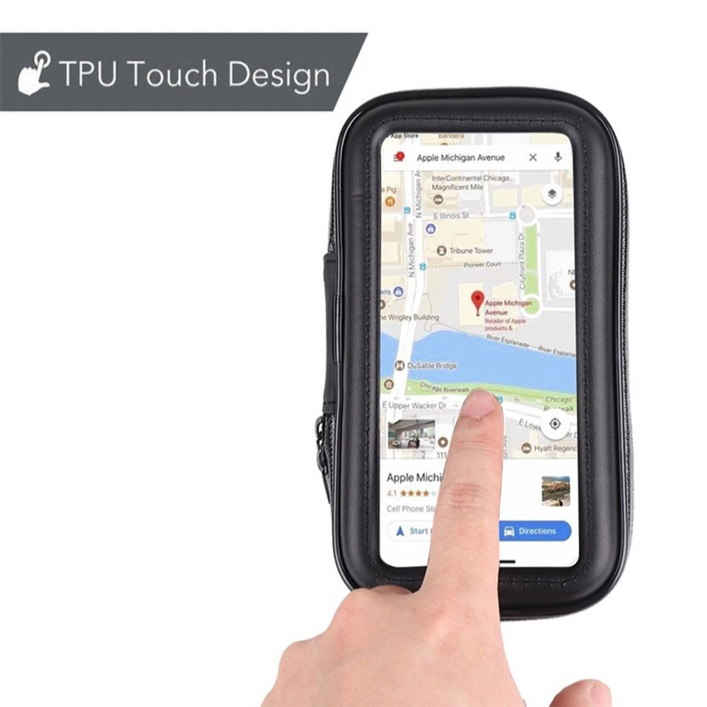 Suport husa telefon mobil pentru bicicleta si motocicleta, rezistent apa si socuri, touchscreen, 360 rotativ, negru, marime L ≤ 5.5 inch