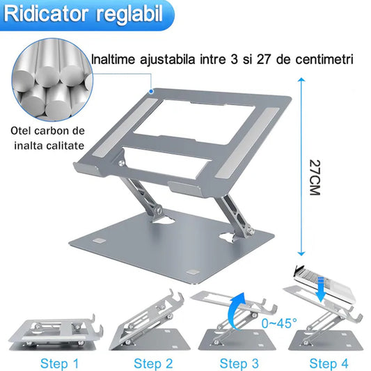 Stand Laptop si Tableta, Flippy, Suport Laptop Ergonomic, Pliabil, Ajustabil pe Inaltime, Portabil, Anti Alunecare, 27.7 x 27.7 x 5 cm, Gri