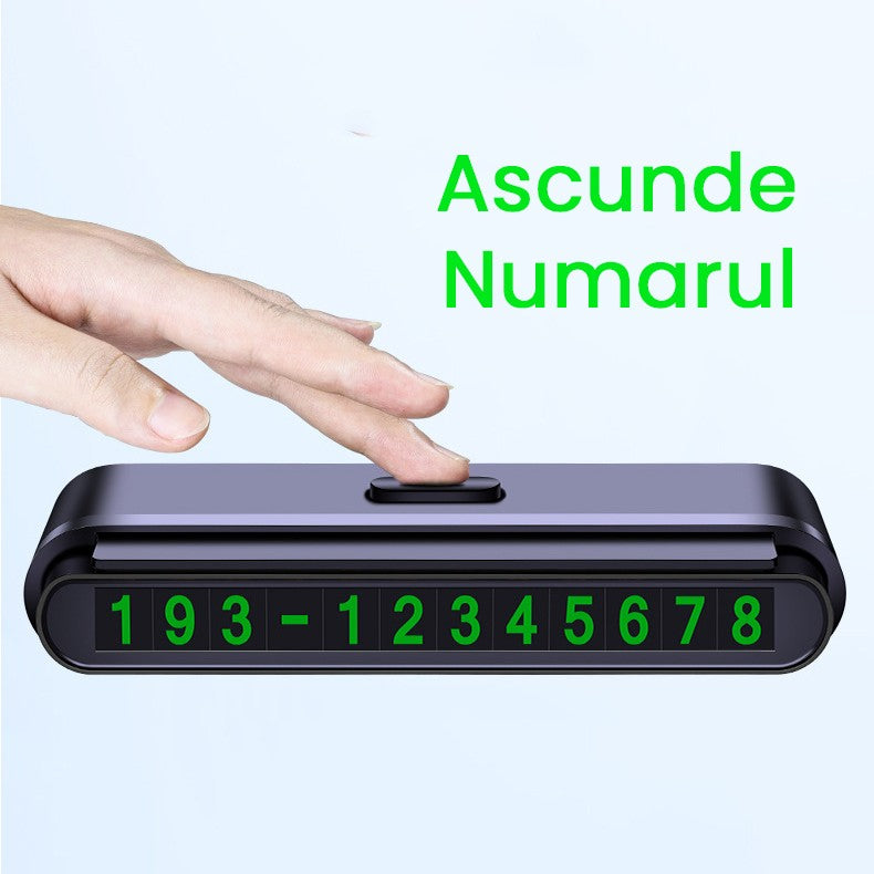 Suport Numar de Telefon pentru Parcare Auto, Suport pentru Numarul de telefon, Banda glisanta pentru Ascundere, Banda Adeziva Inclusa, 120 x 48 x 24 mm, Cifre Verzi, Negru Mat