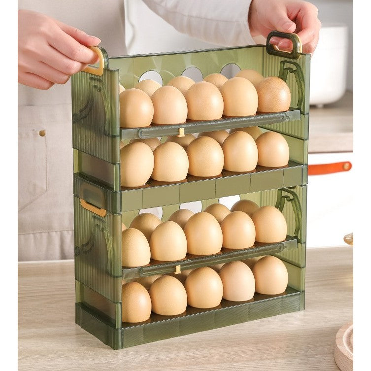 Suport Organizator pentru Oua, Flippy, pentru Frigider, Verde transparent, Capacitate 20 oua, Doua straturi, cu Data de Expirare, 25.5x10x17 cm