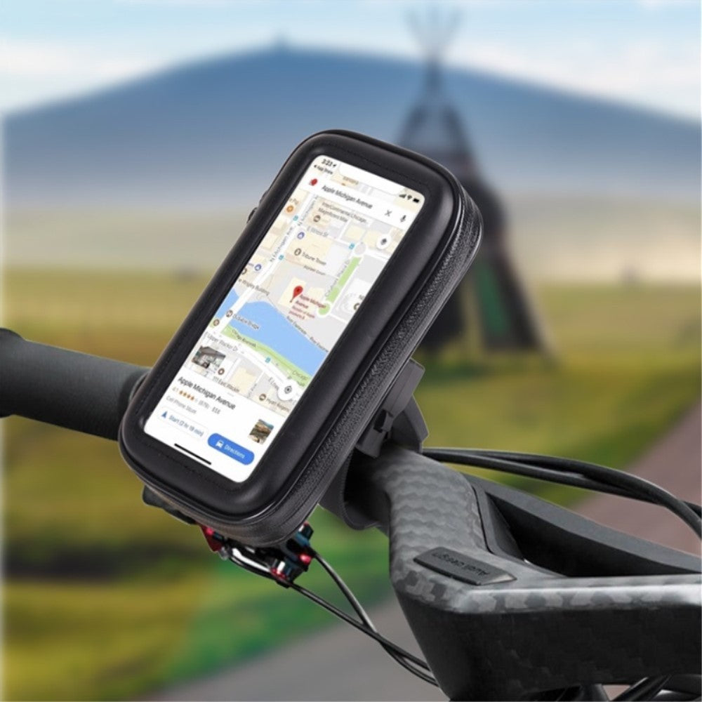 Suport husa telefon mobil pentru bicicleta si motocicleta, rezistent apa si socuri, touchscreen, 360 rotativ, negru, marime L ≤ 5.5 inch