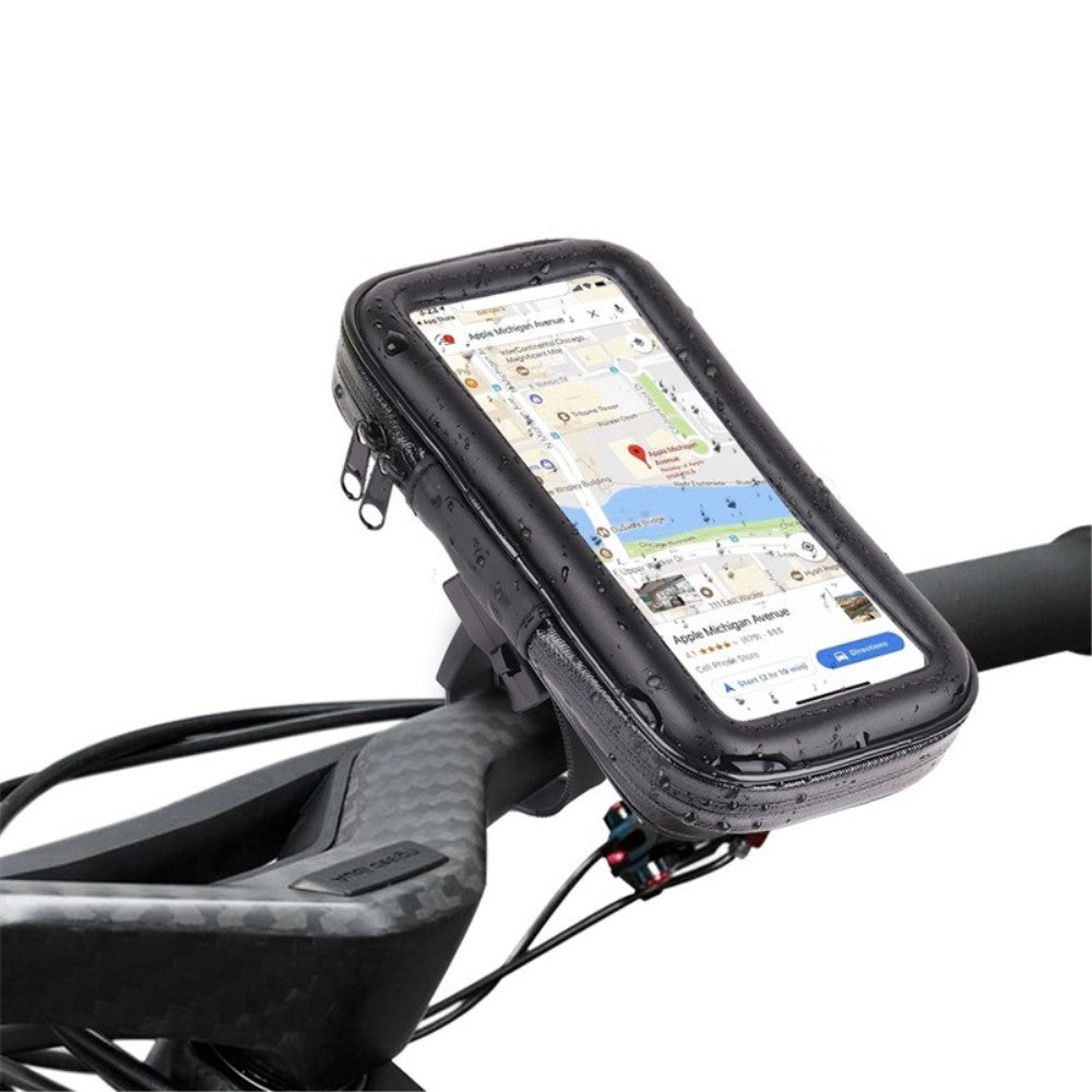 Suport husa telefon mobil pentru bicicleta si motocicleta, rezistent apa si socuri, touchscreen, 360 rotativ, negru, marime L ≤ 5.5 inch