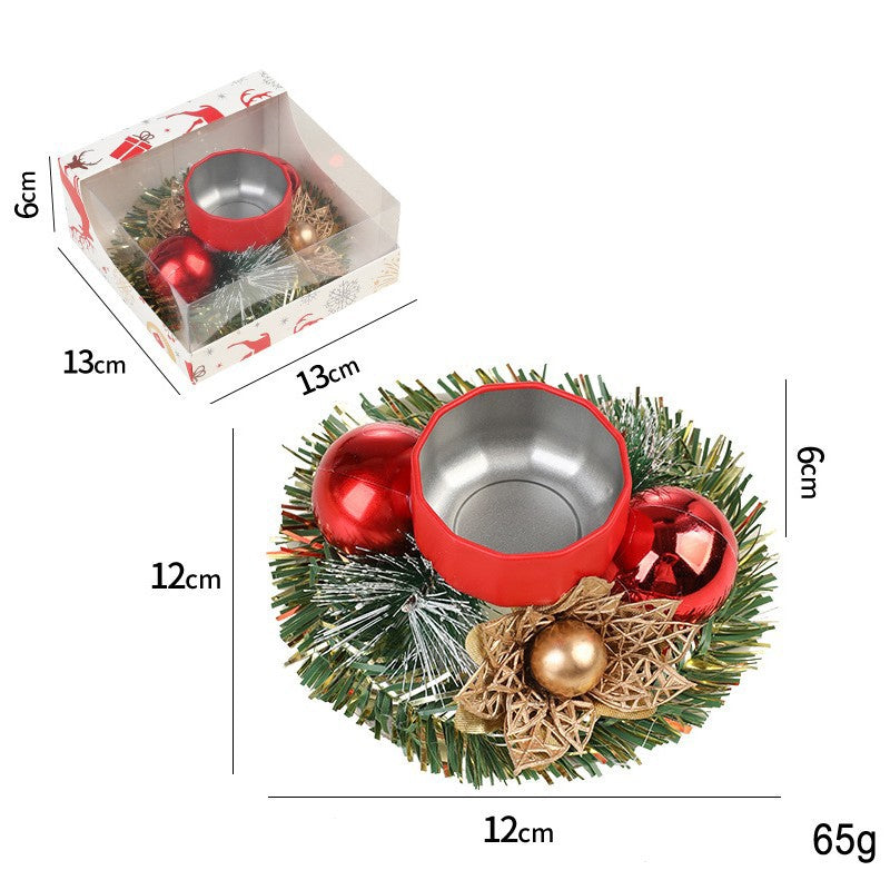 Suport pentru Lumanare de Craciun, Model Cupa cu 2 Globutele Rosii, Sfesnic de Tip Ghirlanda, Decoratiune pe Masa de Craciun, 12 x 12 x 6 cm, Rosu