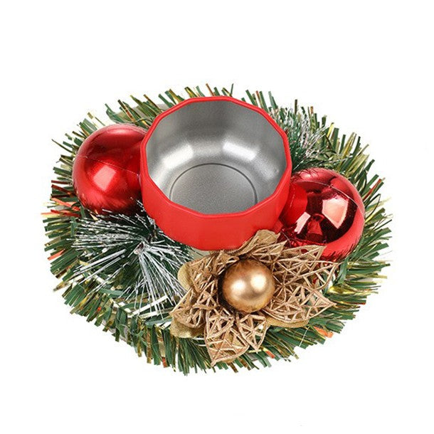 Suport pentru Lumanare de Craciun, Model Cupa cu 2 Globutele Rosii, Sfesnic de Tip Ghirlanda, Decoratiune pe Masa de Craciun, 12 x 12 x 6 cm, Rosu