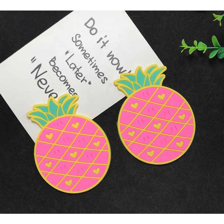 Suport pentru Pahar, Model Ananas, din PVC, 12 x 9 cm, Rezistent la Caldura, Roz