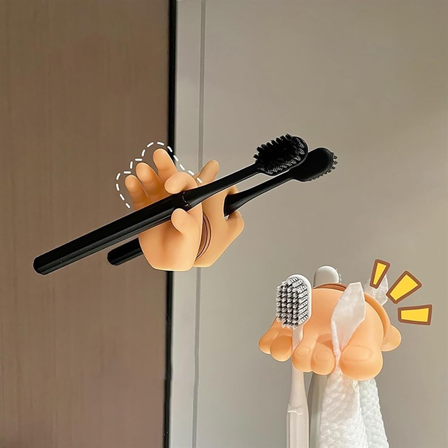 Suport de Baie, Multifunctional, pentru Periute/Cabluri, din PVC, cu Ventuza, Model Mana, 7 x 6.5 cm, Crem