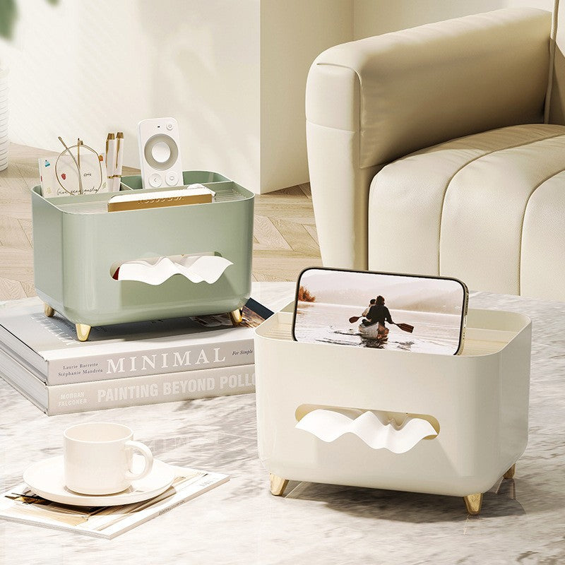 Suport pentru Servetele, Cutie Multifunctionala, Design Minimalist, ABS, cu Suport pentru Obiectele Personale, pentru Birou, 21x15x13 cm, Crem