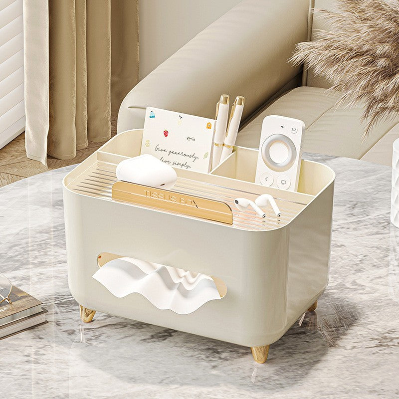 Suport pentru Servetele, Cutie Multifunctionala, Design Minimalist, ABS, cu Suport pentru Obiectele Personale, pentru Birou, 21x15x13 cm, Crem