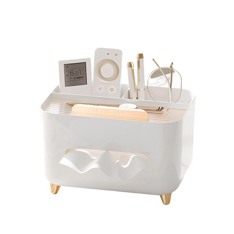 Suport pentru Servetele, Cutie Multifunctionala, Design Minimalist, ABS, cu Suport pentru Obiectele Personale, pentru Birou, 21x15x13 cm, Alb