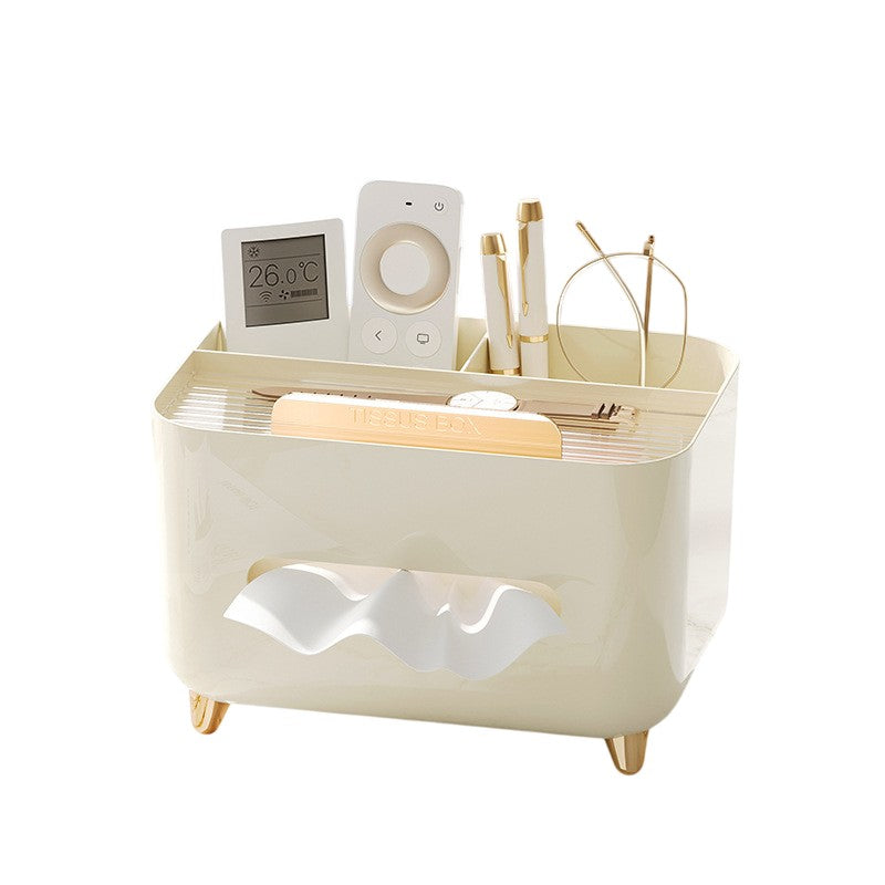 Suport pentru Servetele, Cutie Multifunctionala, Design Minimalist, ABS, cu Suport pentru Obiectele Personale, pentru Birou, 21x15x13 cm, Crem