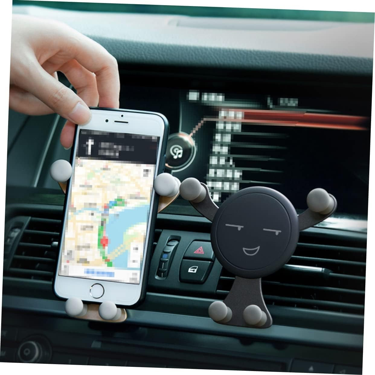 Suport de Telefon, Flippy, pentru Ventilatie, din ABS si Silicon, 11 x 10 x 4 cm, pentru Telefon 4.0 - 6.0 inch, Model Smiley Face, Negru