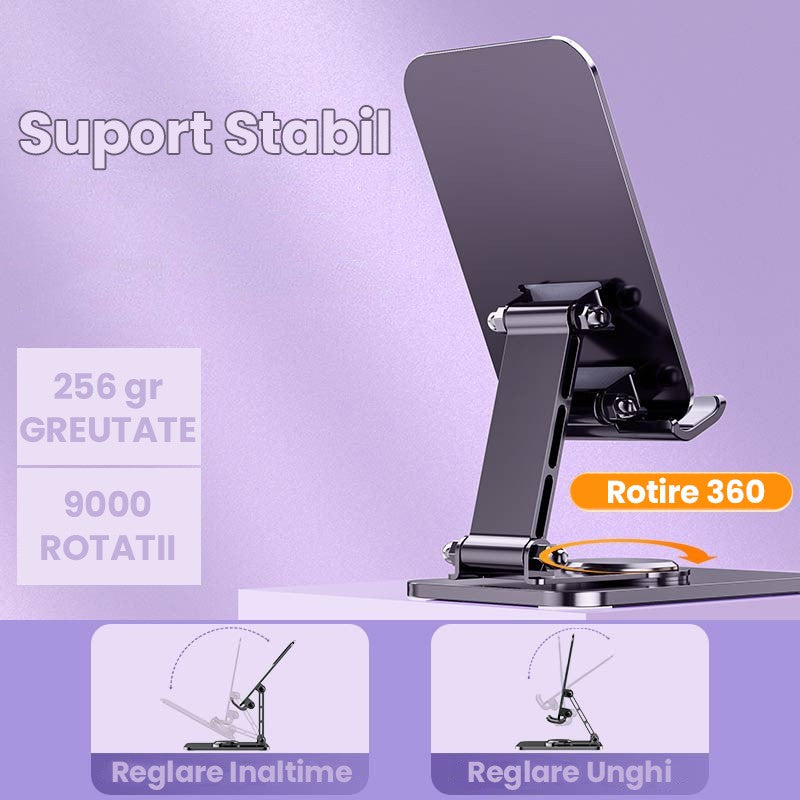 Suport pentru Telefon, Flippy, Suport Pliabil pentru Streaming, din Aliaj de Aluminiu, Compatibil cu Tableta, pentru Birou, 14.6 x 11.5 x 7 cm, Space Grey