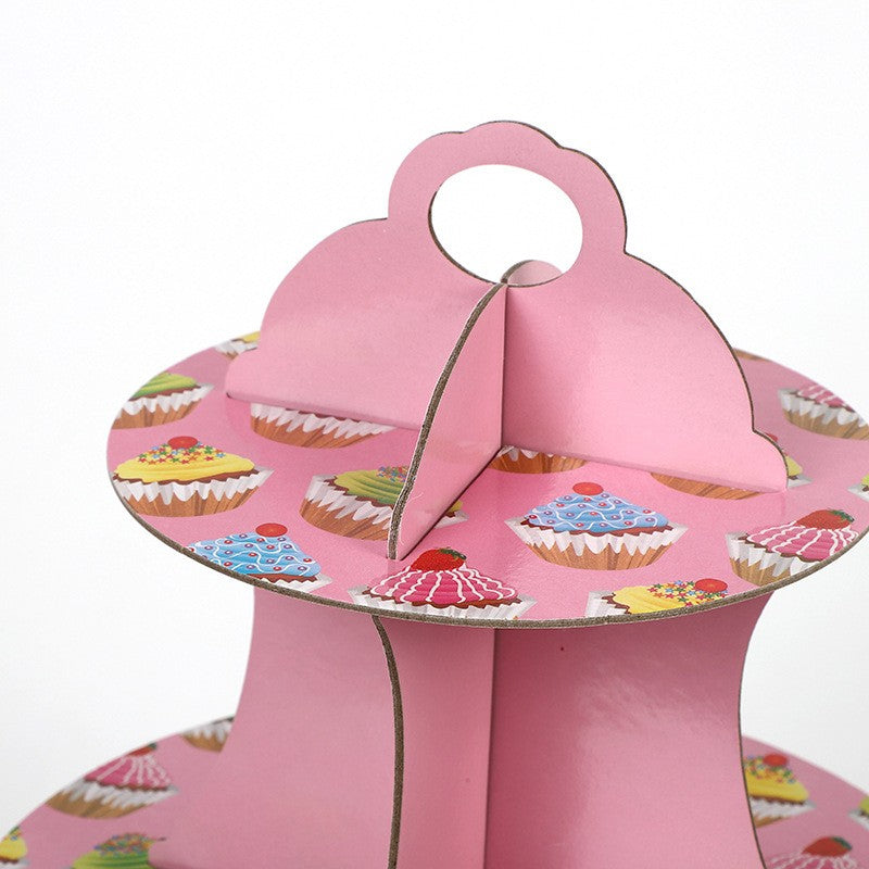 Suport Prajituri, 3 Etaje, Design de Petrecere, pentru Prajituri, Candy Bar, din Carton, Roz/Multicolor