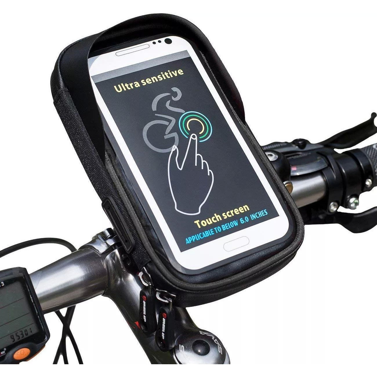Suport de bicicleta Wheel UP pentru telefoane cu ecran tactil =< 6.0 inch impermeabil, negru