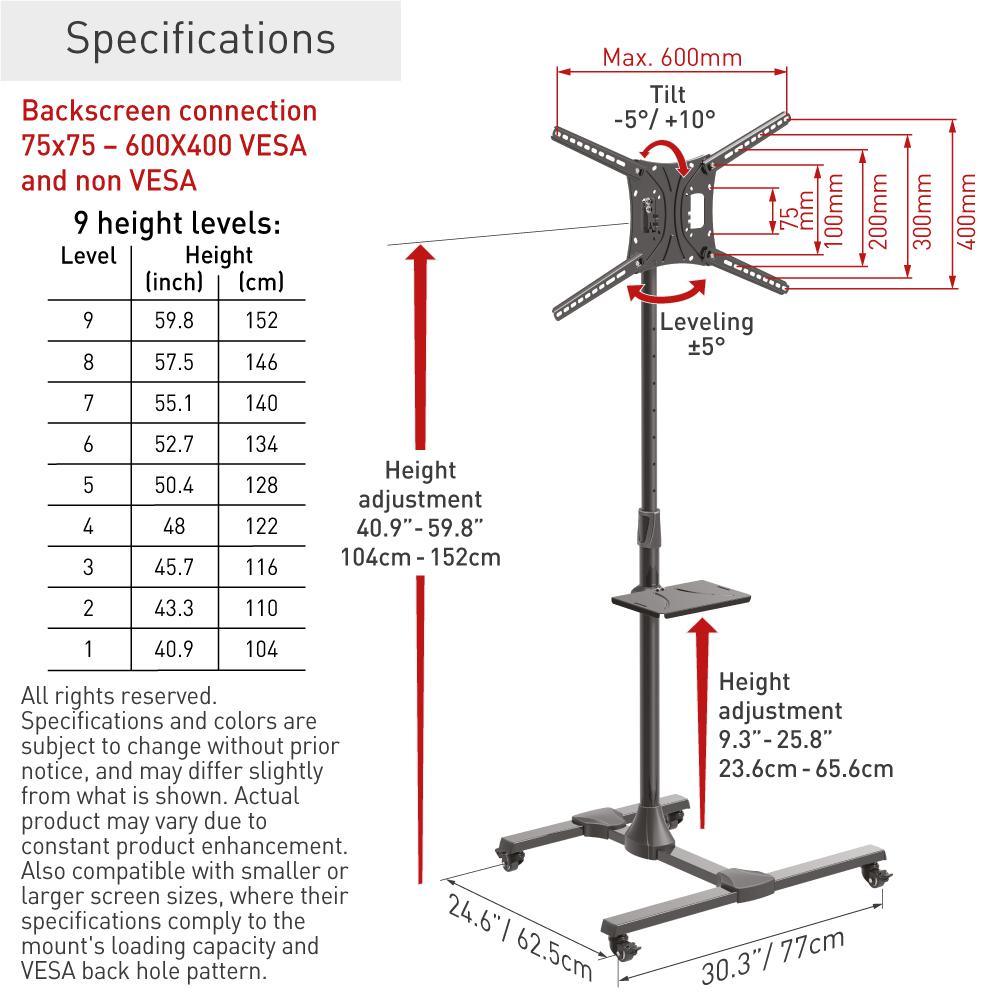 Barkan Mobile TV Mount Cart+Self 32
