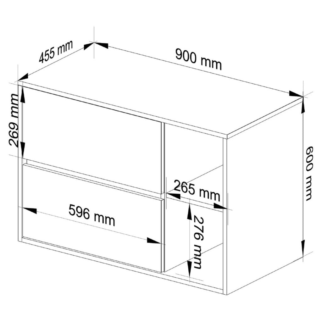Etajera de baie suspendata, cu 2 sertare, PAL 16 mm, 90x46x60 cm, stejar artisan si gri