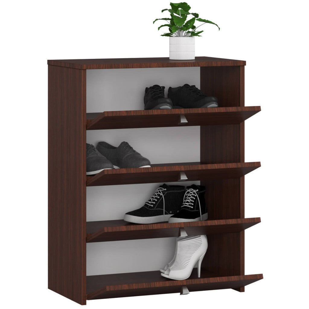 Dulap pantofi RUBIN 4 niveluri, cu usi rabatabile, PAL laminat 16 mm, 66x36x85 cm, maro wenge