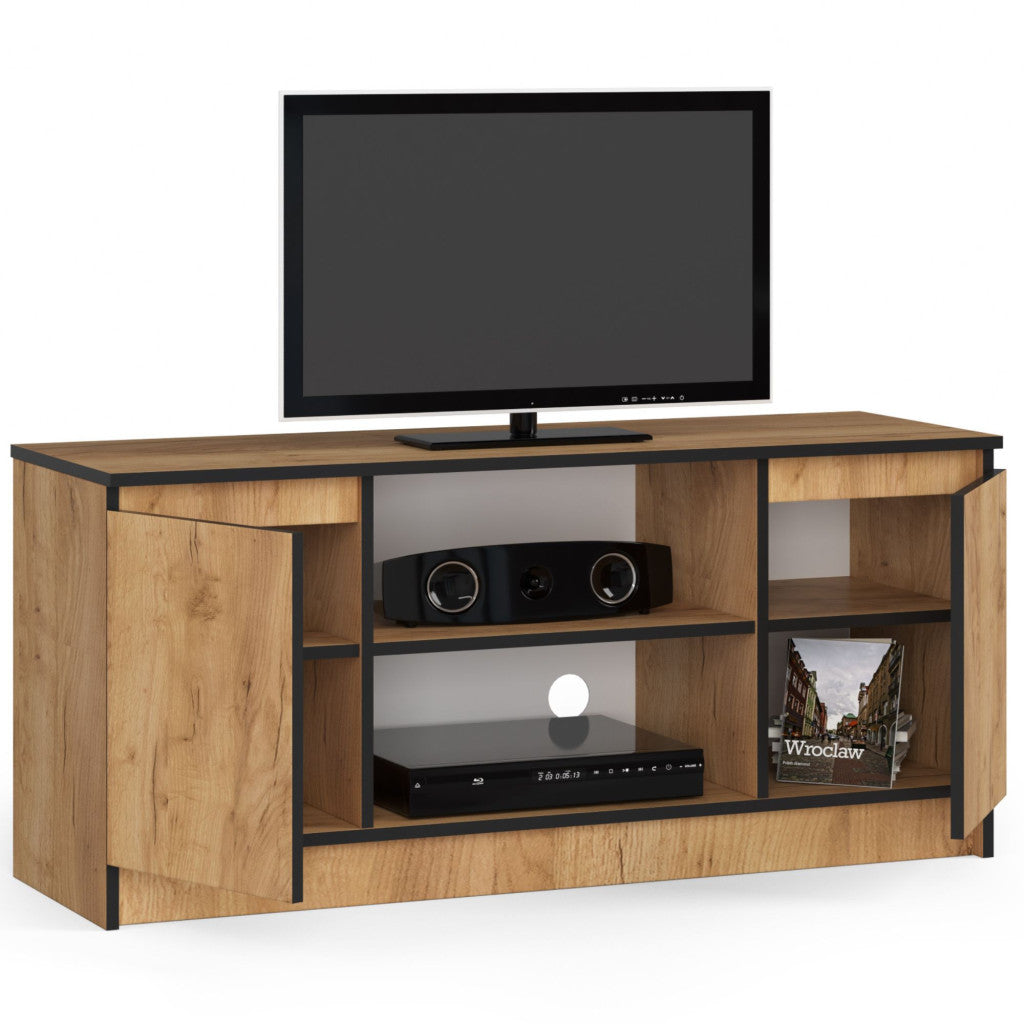 Comoda TV cu 2 usi si o polita, PAL laminat 16 mm, 120x40x55 cm, stejar craft