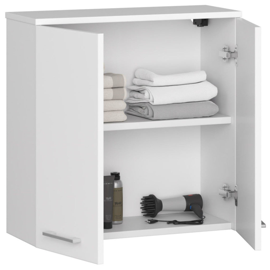 Dulap baie suspendat, cu 2 usi si 1 raft interior, PAL 16 mm, 60x23x60 cm, alb
