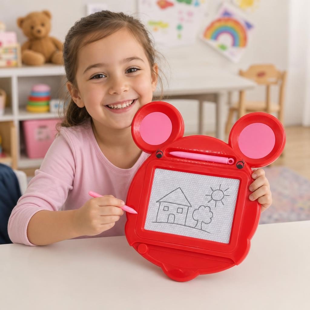 Tabla Magnetica pentru desen, Pix, forma Soricel, dimensiuni 23x26.5 cm, Dezvolta Creativitatea, Rosu