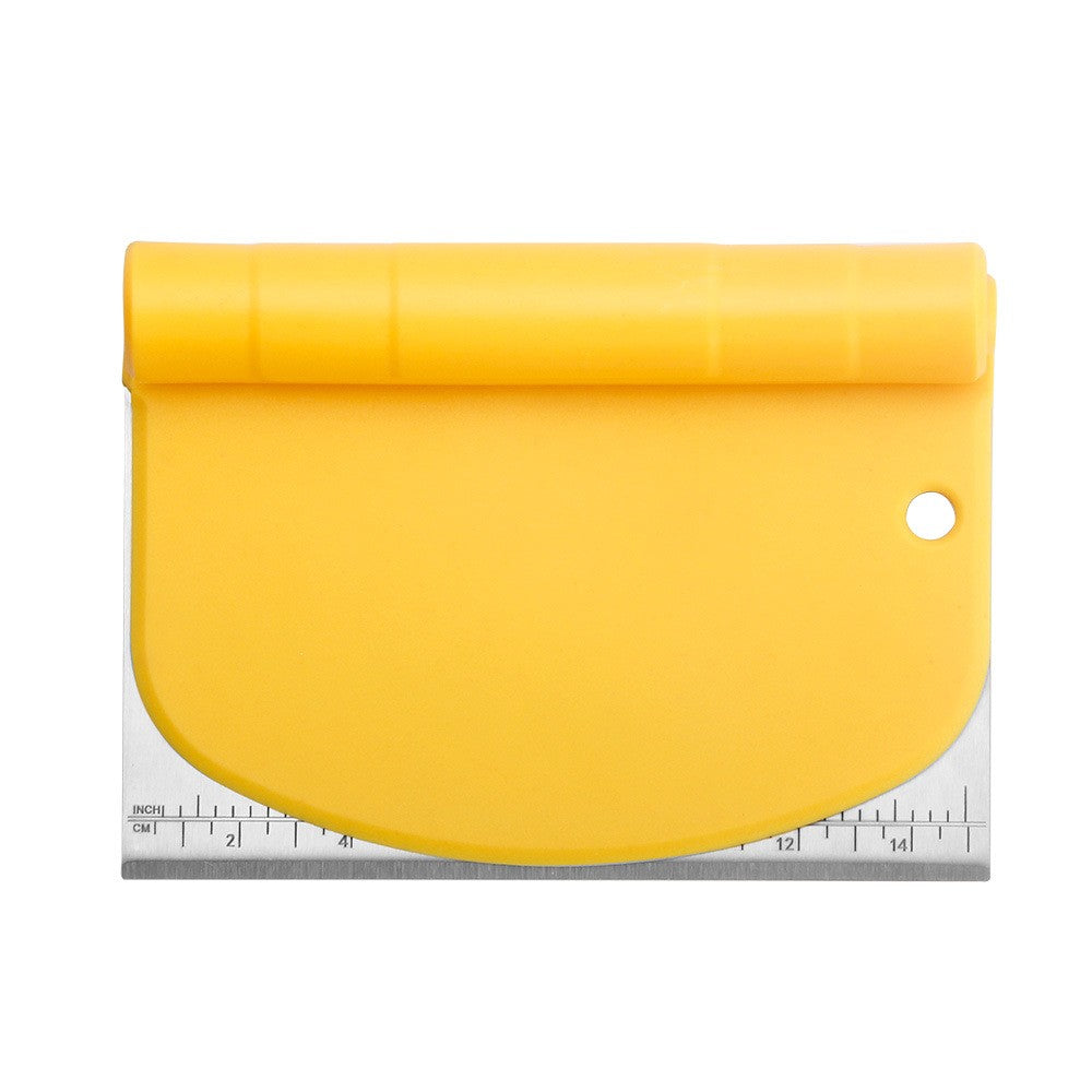 Taietor aluat 15 x 10.5 cm 2 in 1, lama otel inoxidabil, maner din ABS, gradat, paleta plastic, galben