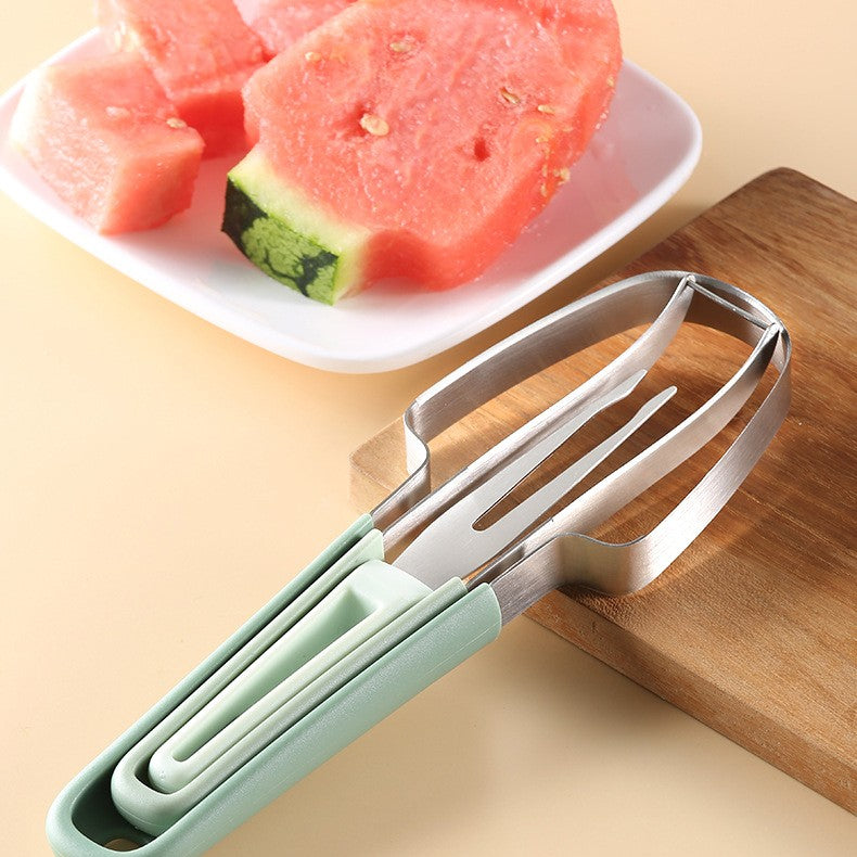 Taietor Decojitor pentru Pepene, pentru Legume si Fructe, Multifunctional, Set din 3 Parti, Otel Inoxidabil si Plastic PP, 22.5 x 7 cm Verde