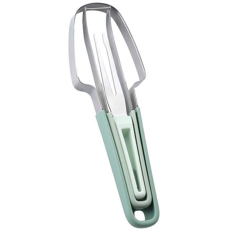 Taietor Decojitor pentru Pepene, pentru Legume si Fructe, Multifunctional, Set din 3 Parti, Otel Inoxidabil si Plastic PP, 22.5 x 7 cm Verde
