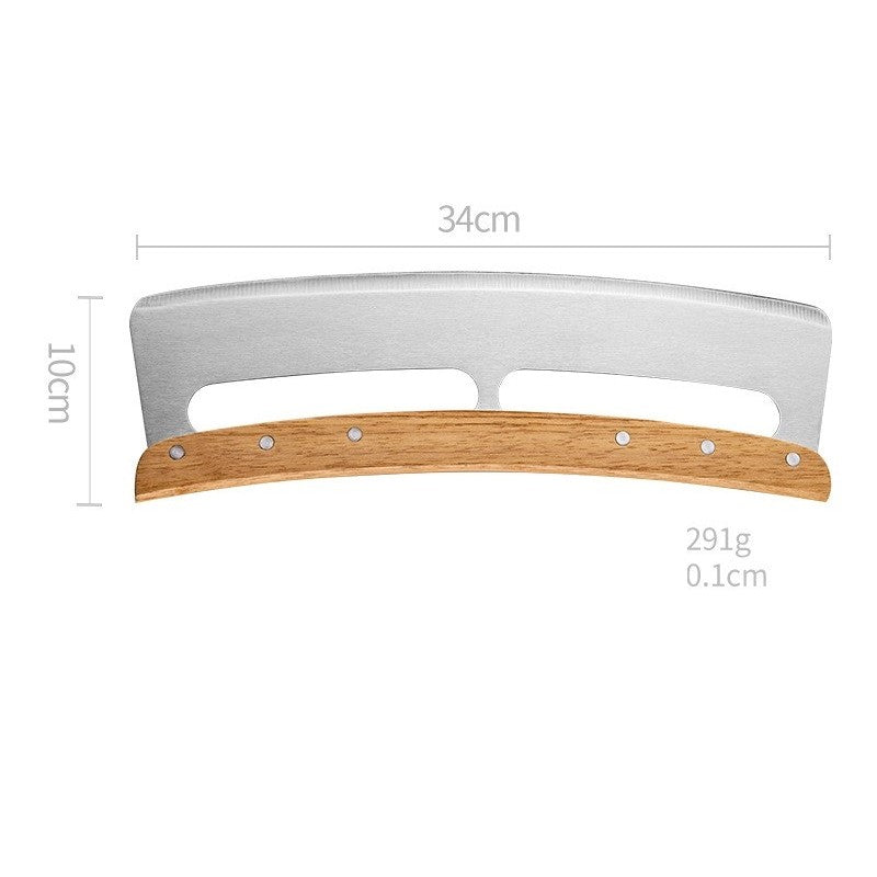 Taietor Feliator de Pizza, din Otel Inoxidabil, cu Capac, Maner din Lemn, Antialunecare, Lama Neteda si Ascutita, 34x10 cm, Maro