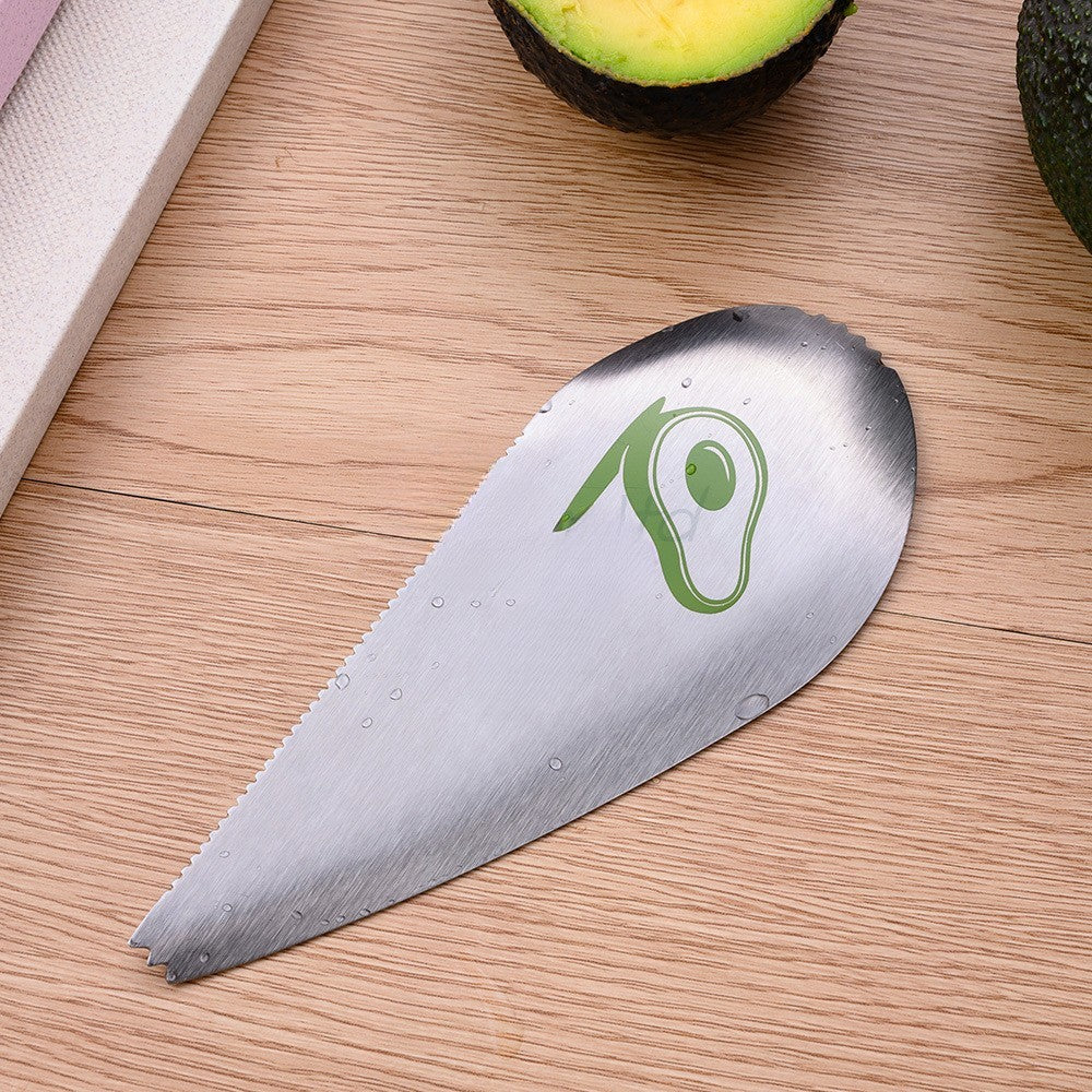 Taietor special pentru avocado 3 in 1, forma curbata, zimti pentru apucare si taiere, din otel inoxidabil, 15 x 6 cm, gri