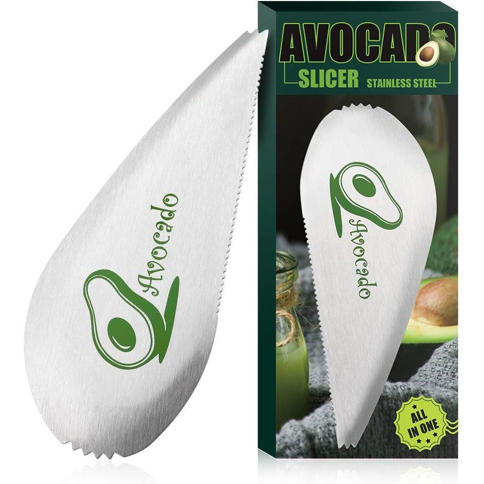 Taietor special pentru avocado 3 in 1, forma curbata, zimti pentru apucare si taiere, din otel inoxidabil, 15 x 6 cm, gri