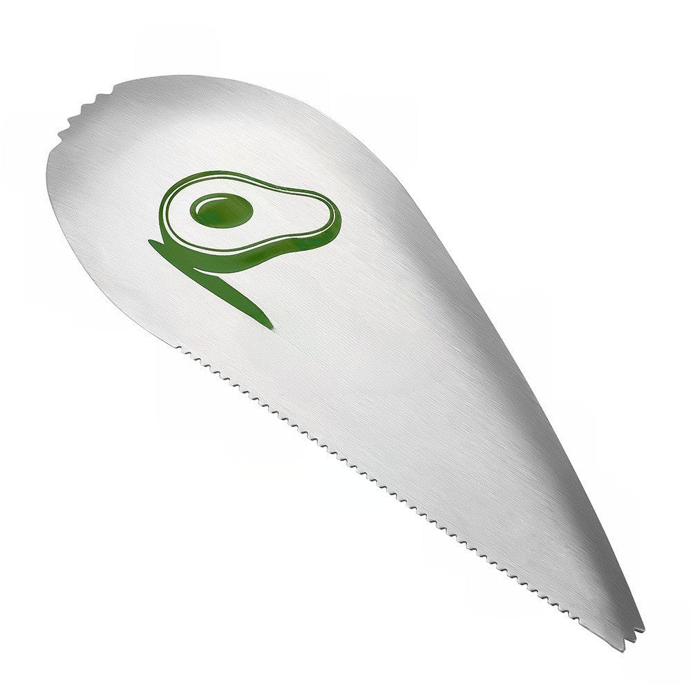 Taietor special pentru avocado 3 in 1, forma curbata, zimti pentru apucare si taiere, din otel inoxidabil, 15 x 6 cm, gri