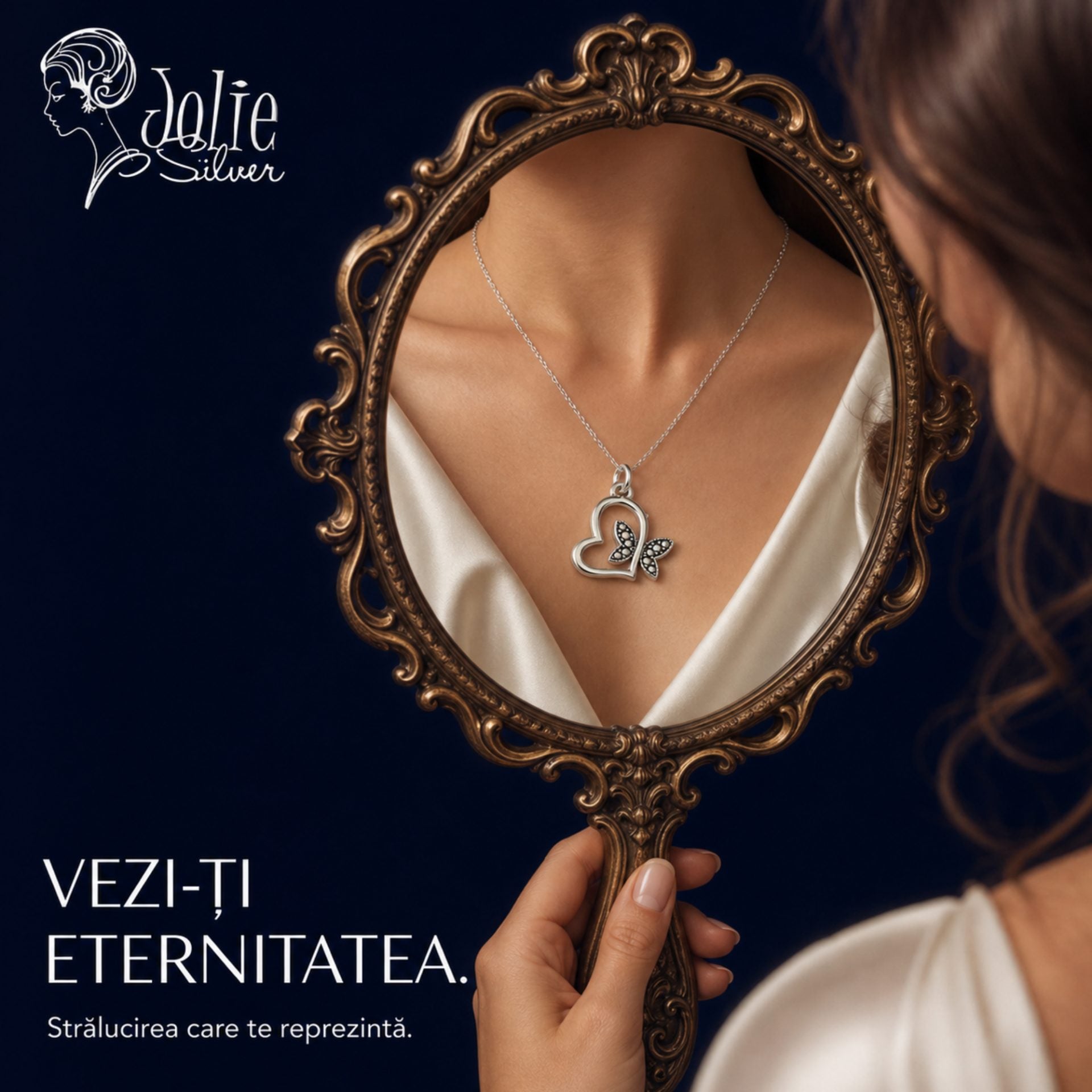 Talisman pentru Brățară din Argint 925, Model Inimă cu Fluture, Design Decupat, Finisaj Lucios și Oxidat, Argintiu