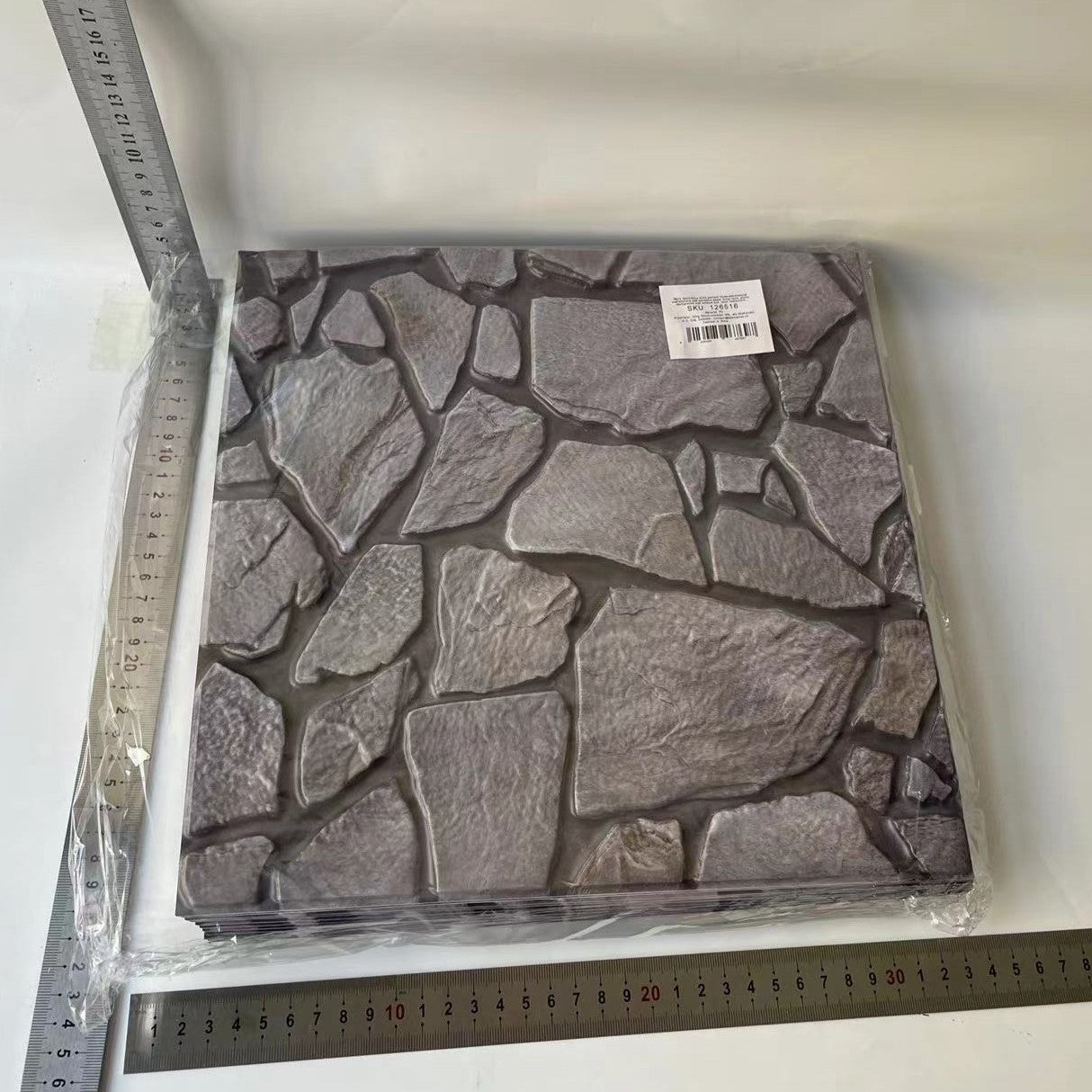 Set 10 x Placi Tapet Autocolant 3D cu Imitatie de Pietre, pentru Perete Bucatarie Sufragerie, Usor de Curatat, Rezistent la Apa, Autoadeziv, 30x30 cm, Gri