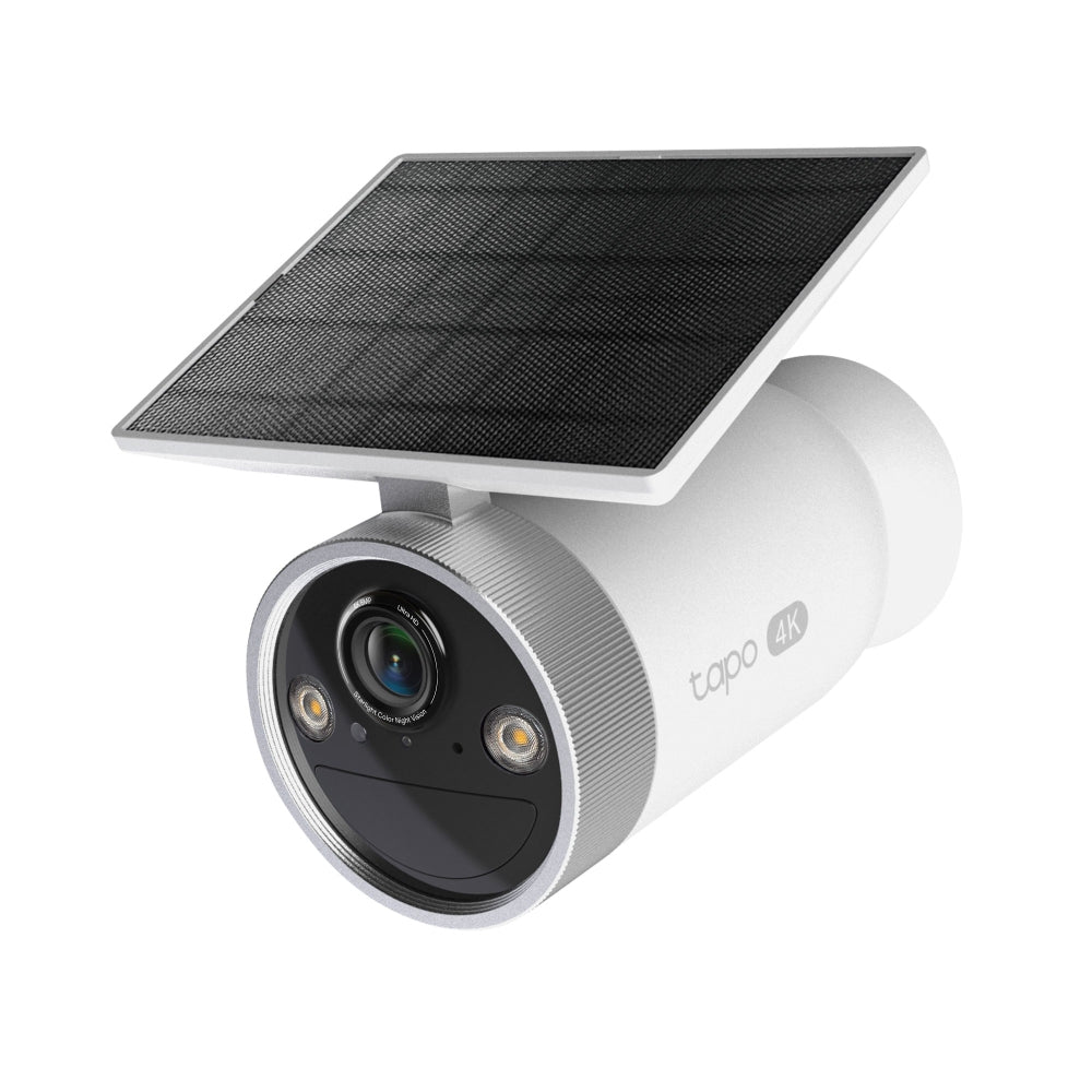 CAMERA IP Exterior TP-LINK, panou solar inclus, acumulator integrat 7800mAh pana la 180 zile autonomie, IP66, dist. IR 15 m, tip lentila fixa 3.16 mm, 8 Mpx 4K, wireless 2.4Ghz, mic, plastic, slot SD card, "Tapo C465"