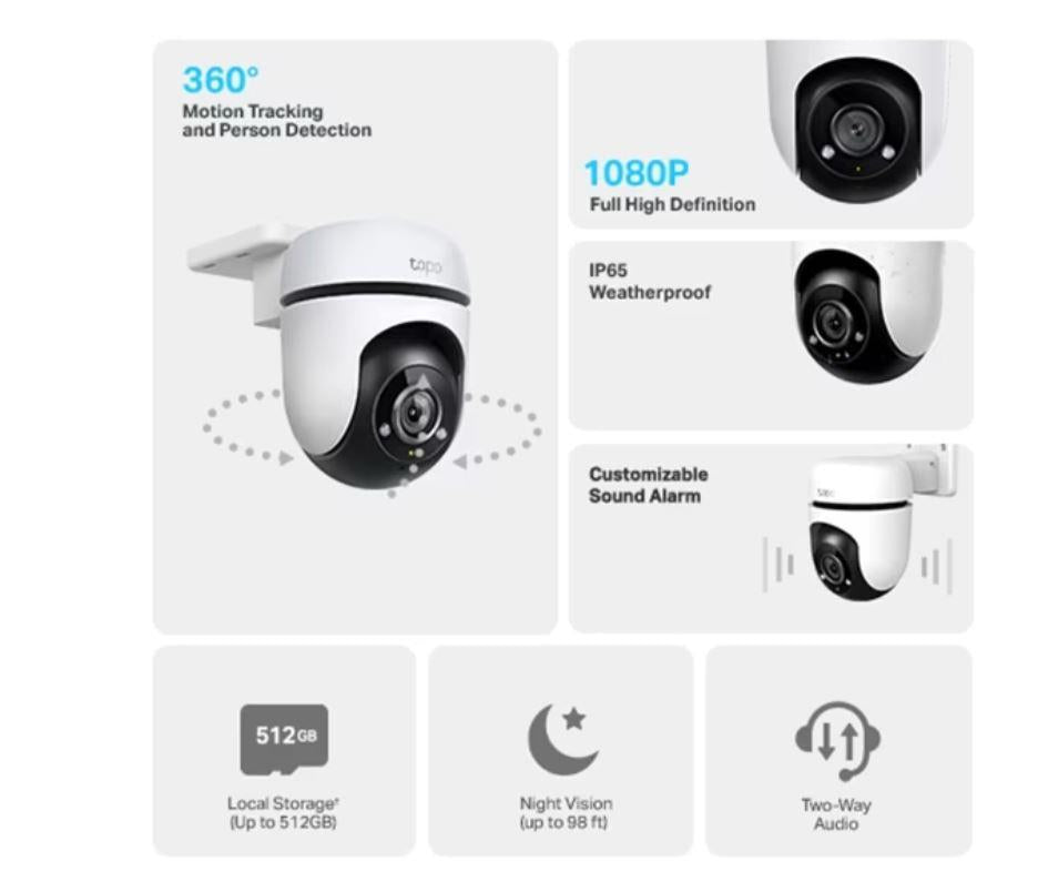 CAMERA IP Exterior TP-LINK , FHD 1920x1080, IP65, dist. IR 30 m, Pan/Tilt, wireless, microfon, carcasa plastic, slot SD card da, "Tapo C500"