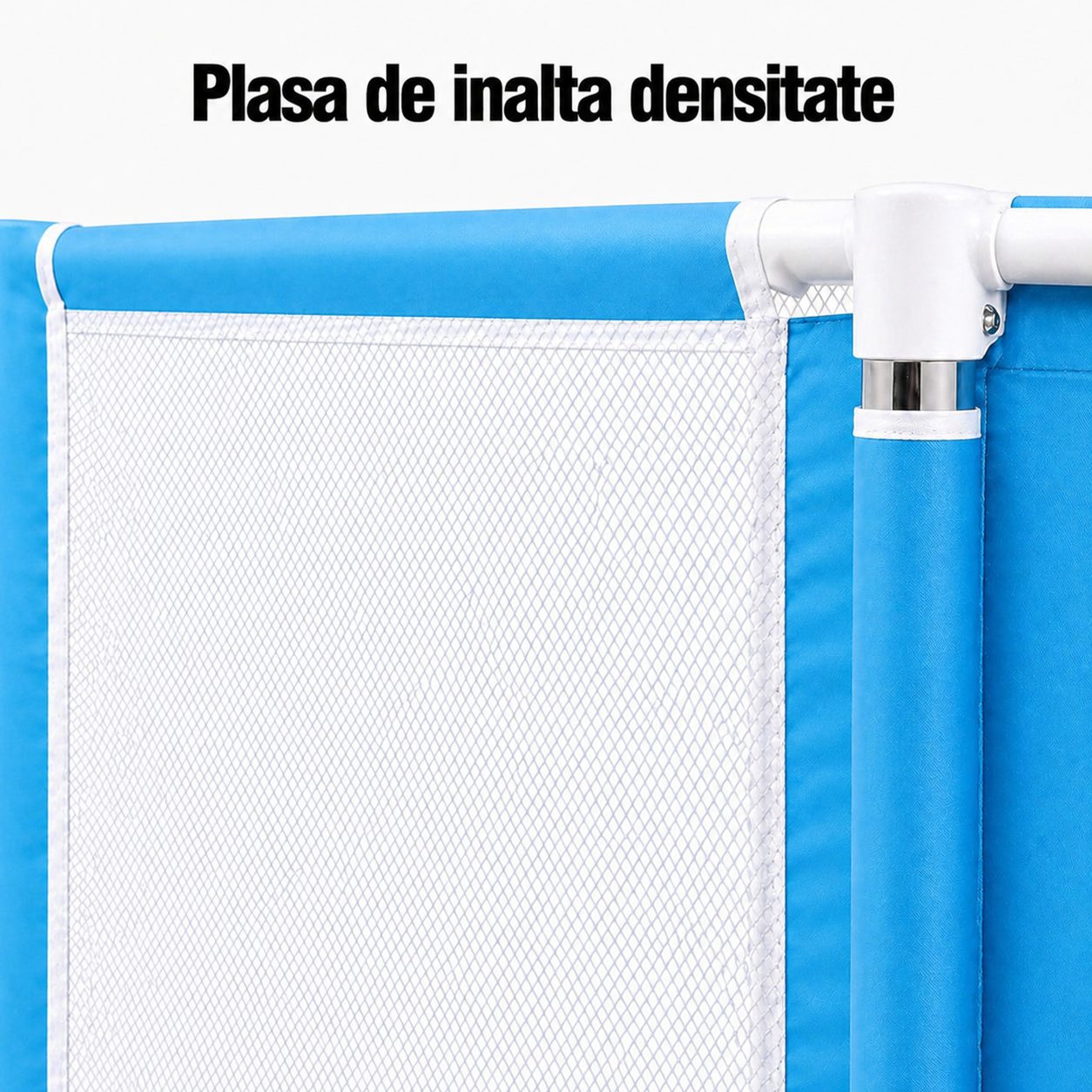 Tarc de Joaca pentru Copii cu Cos de Baschet, Usa cu Fermoar, Plasa Laterala, Structura Stabila, Dimensiune 130x115x65 cm, Albastru Deschis