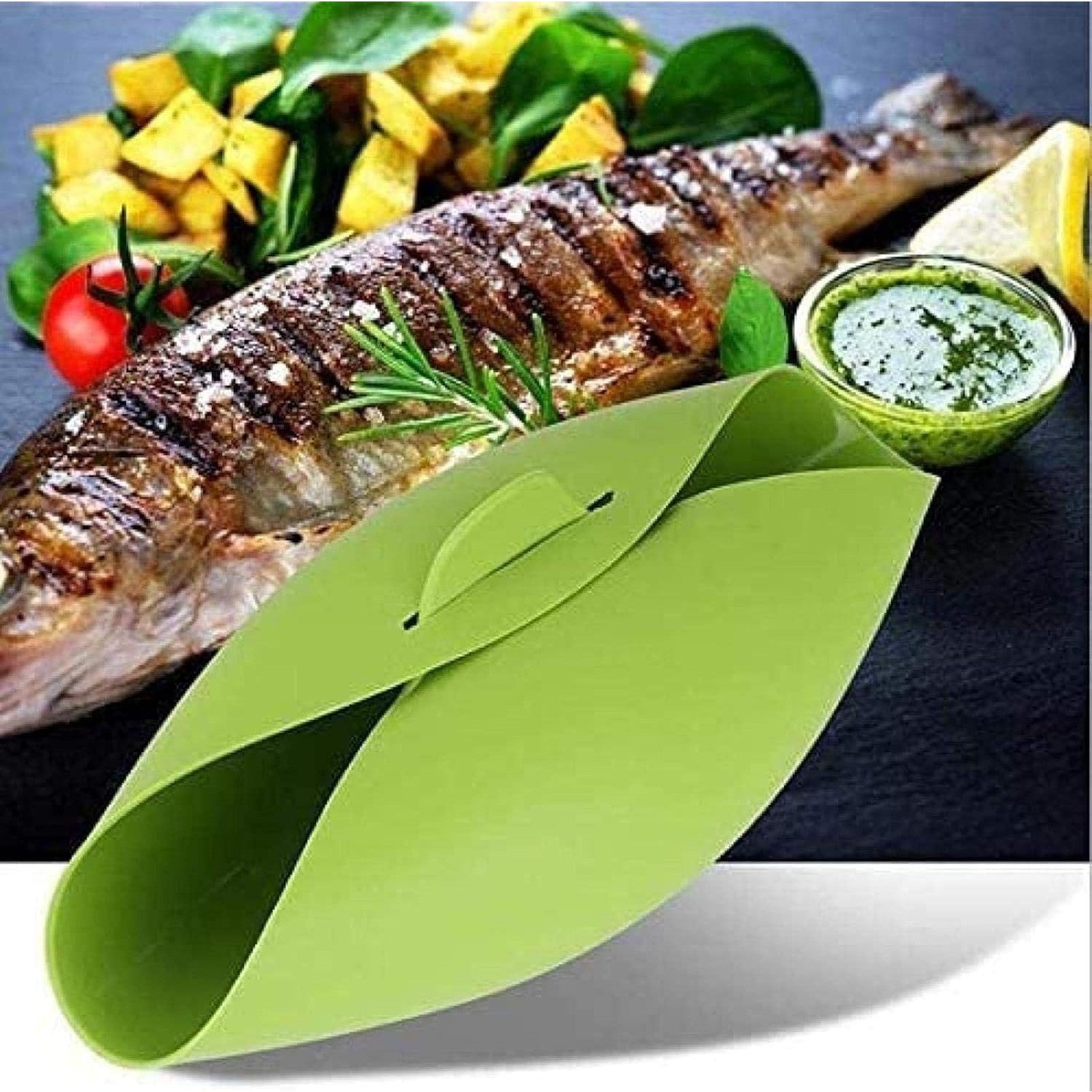Tava de Copt pentru Cuptor, pentru Paine, Peste, Legume, din Silicon, Pliabila, Multifunctionala, Forma pentru Preparare si Gatiere, 24.5x9 cm, Verde