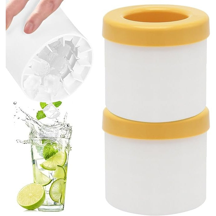 Tava de Gheata din Silicon cu Capac, Forma de Gheata pentru Racirea Bauturilor, in Forma de Pahar, Silicon fara BPA, Cuburi de Gheata, 9x8.5x8 cm, Galben